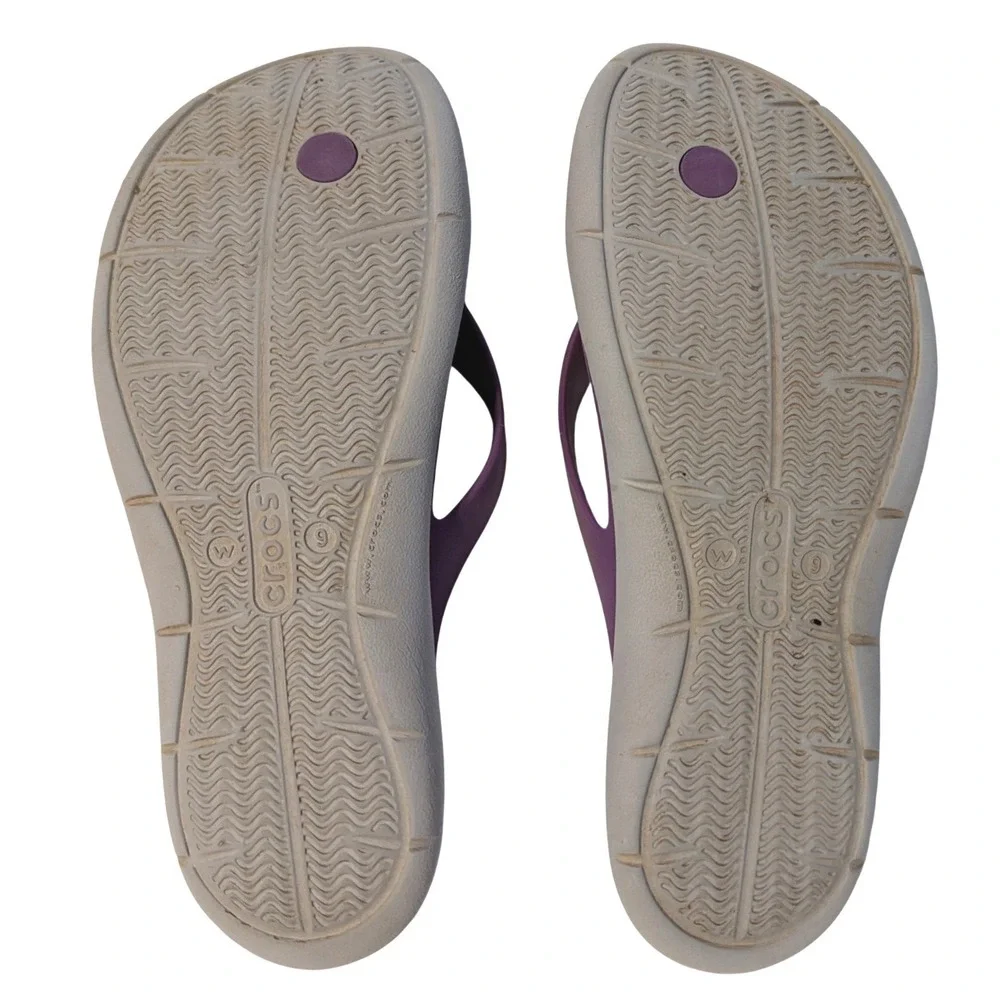 Crocs Womens Size 9 Iconic Comfort Purple Grey Flip Flops Sandals Summer Beach